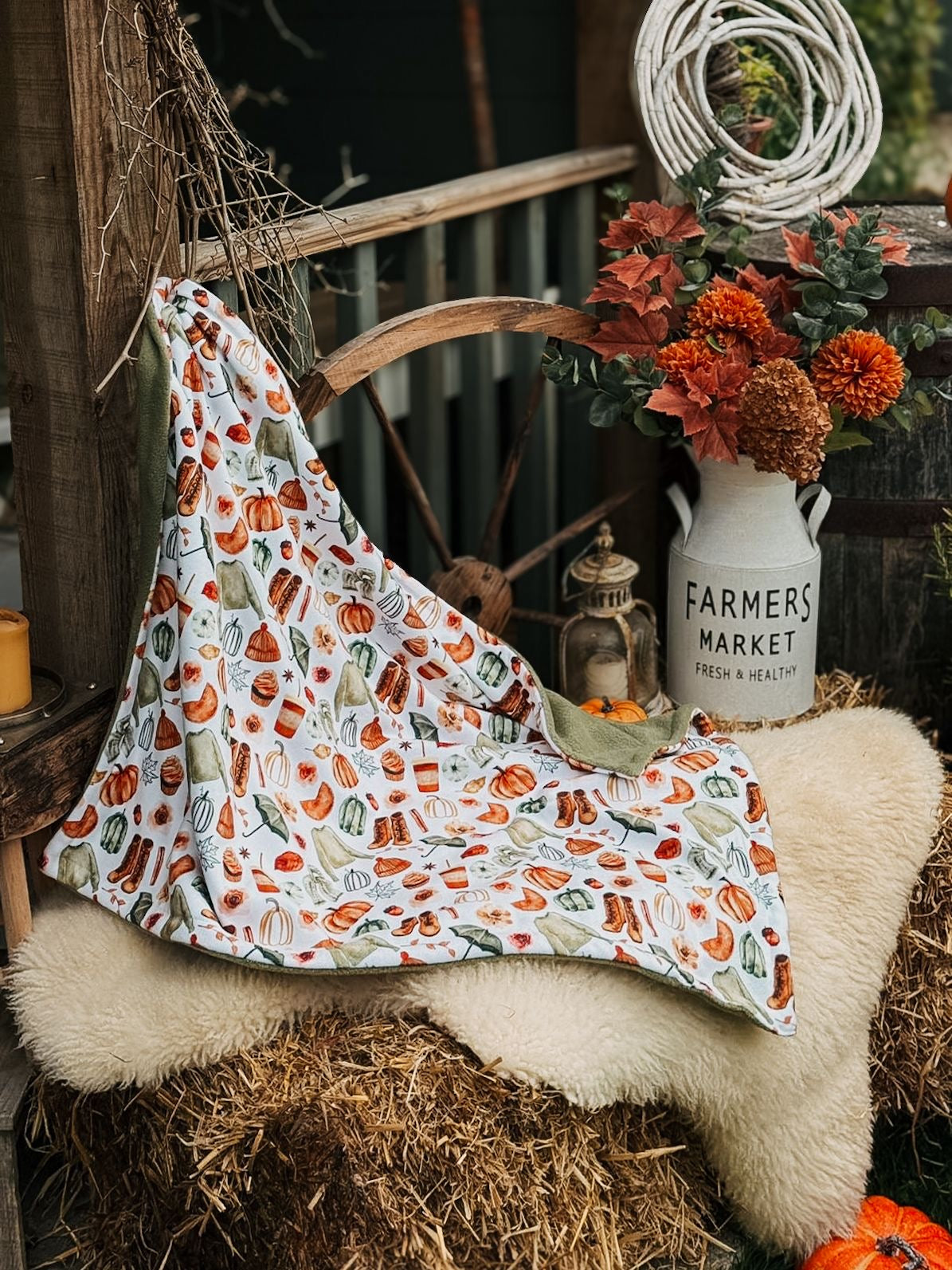 Bodhi & The Birchtree Polar Fleece Blanket - Cosy Fall & Avocado - Bodhi & The Birchtree
