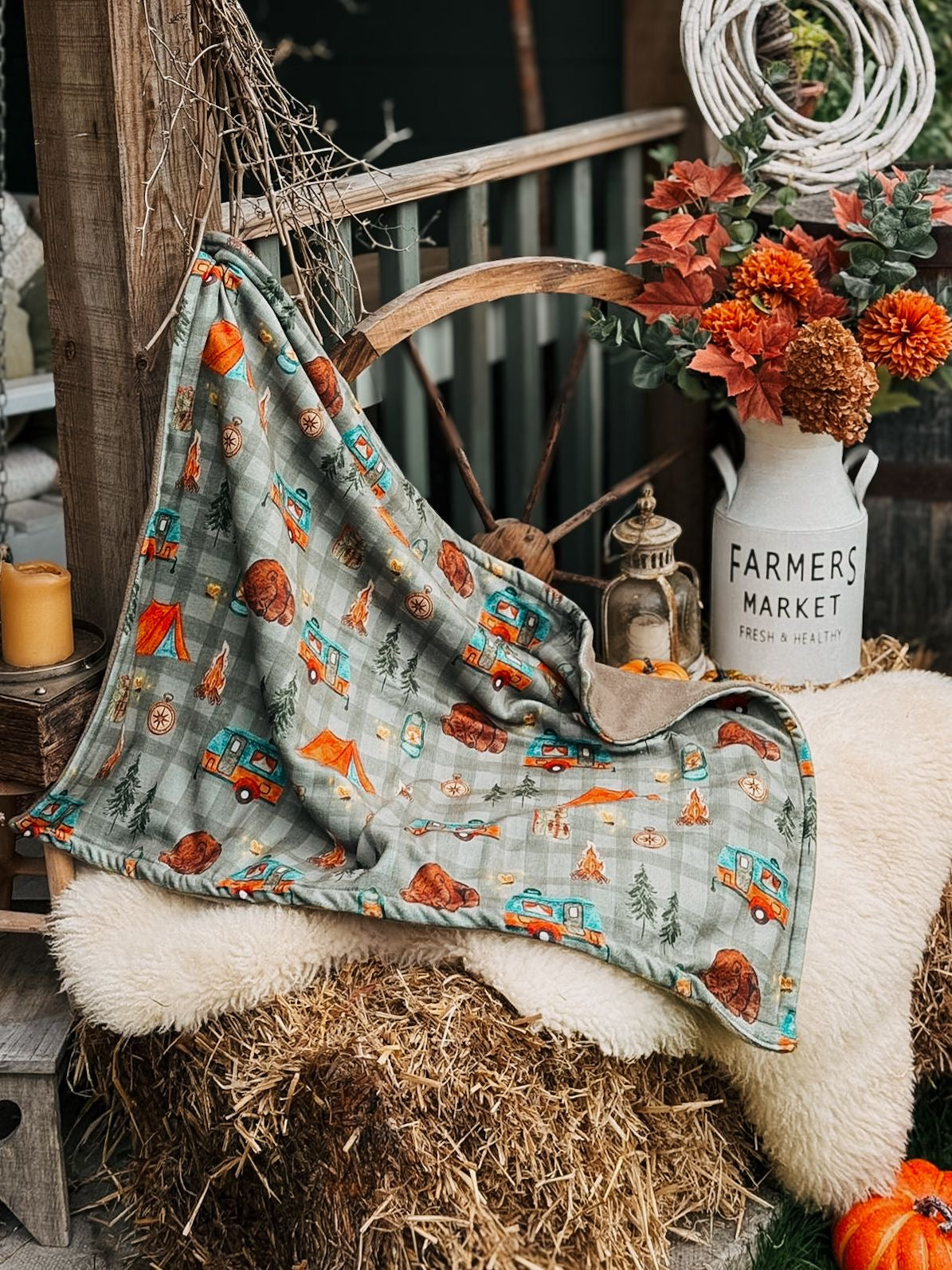 Bodhi & The Birchtree Polar Fleece Blanket - Camping Outdoors & Dark Camel - Bodhi & The Birchtree