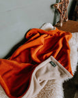 Bodhi & The Birchtree burnt orange anti pill fleece dog blanket. Handmade in Scotland.