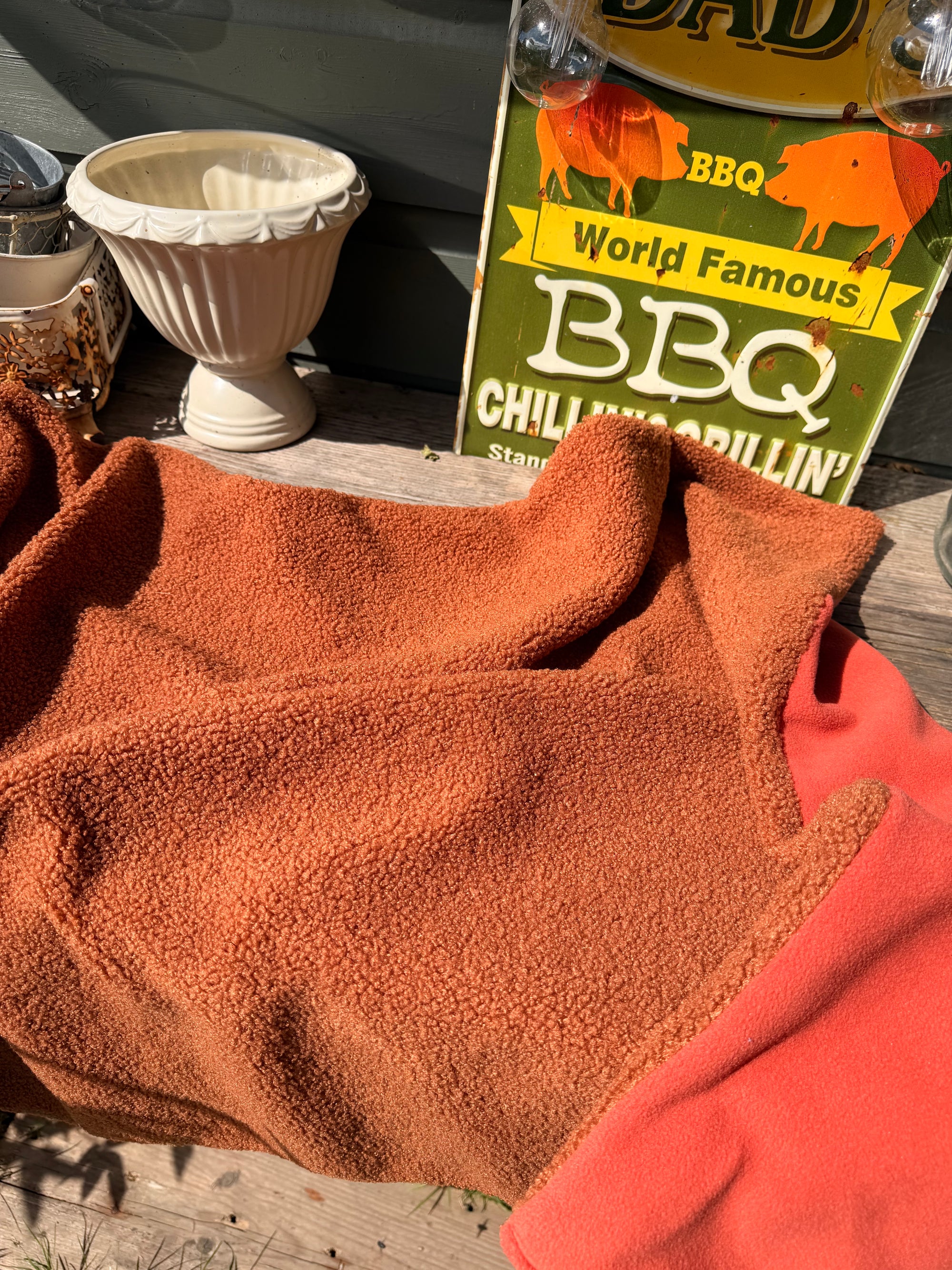 Market Night - Rust &amp; Burnt Orange Teddy &amp; Polar Fleece Blanket