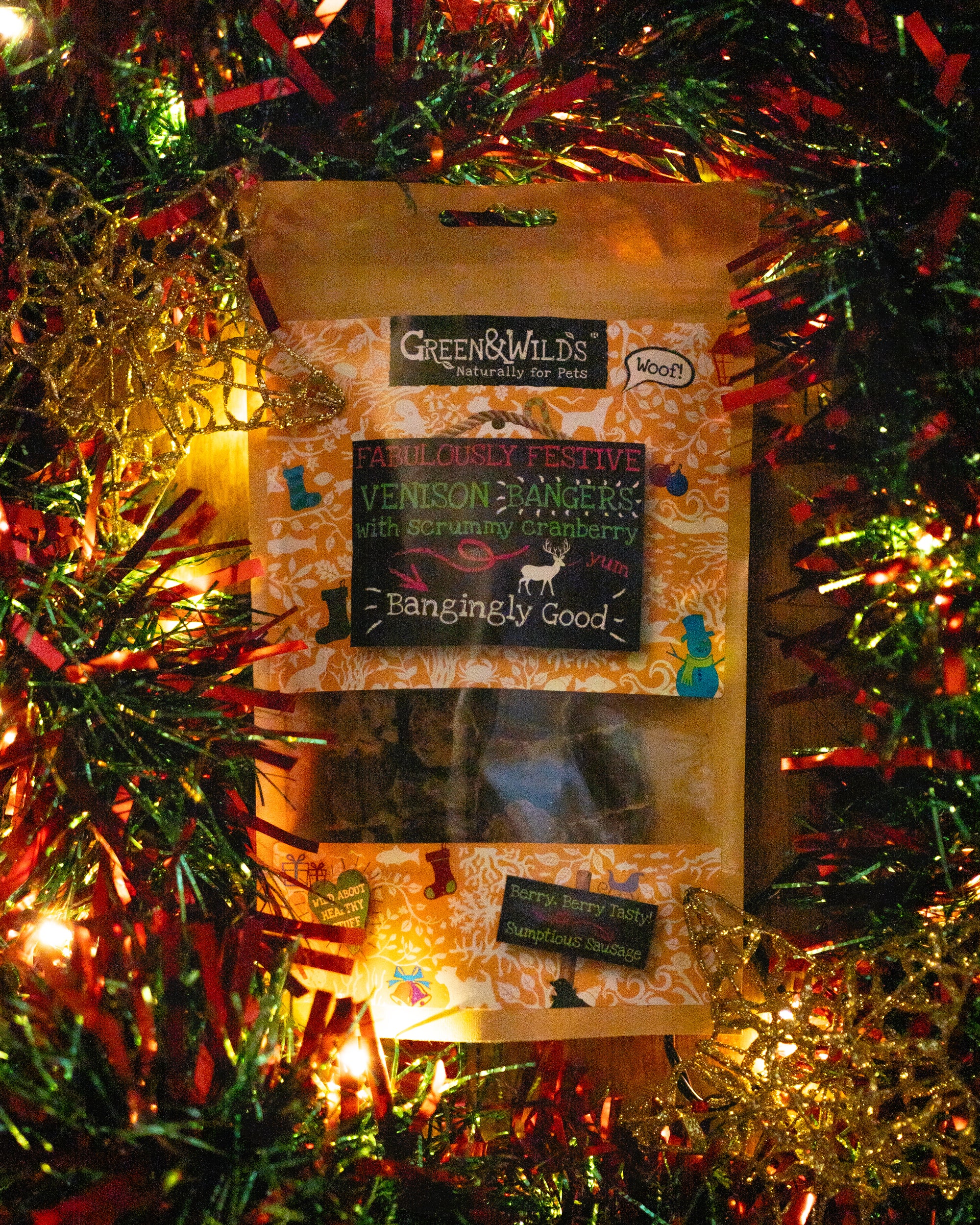 Green & Wild’s Fabulously Festive Venison & Cranberry Bangers 75g - Bodhi & The Birchtree