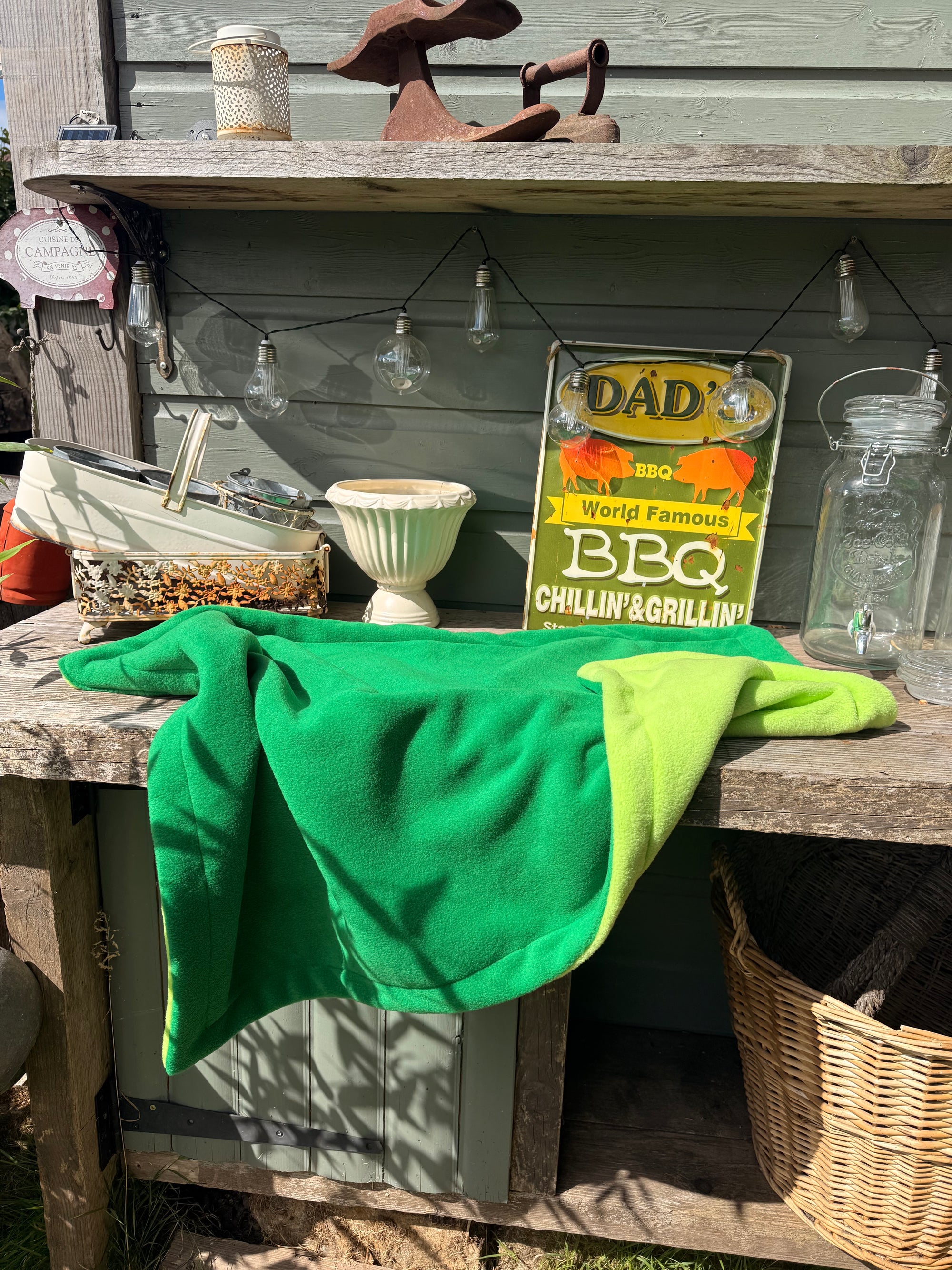 Market Night - Emerald Green &amp; Kiwi Polar Fleece Blanket